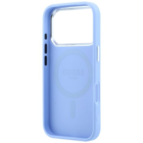 Etui Guess Grained Triangle Logo MagSafe do iPhone 18 Pro Max / 17 Pro Max niebieski