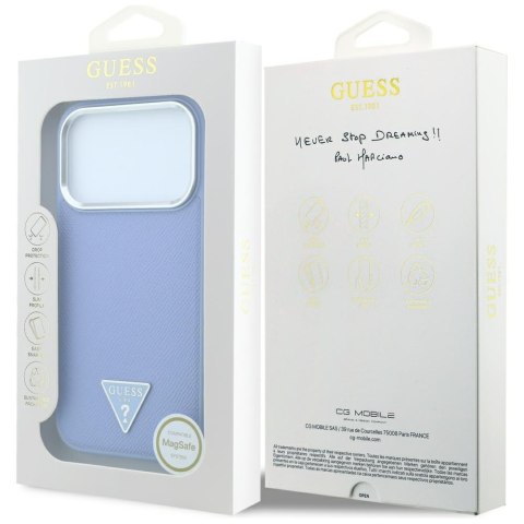Etui Guess Grained Triangle Logo MagSafe do iPhone 18 Pro Max / 17 Pro Max niebieski