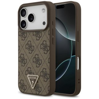 Etui Guess Leather 4G Triangle Strass MagSafe do iPhone 18 Pro / 17 Pro brązowy