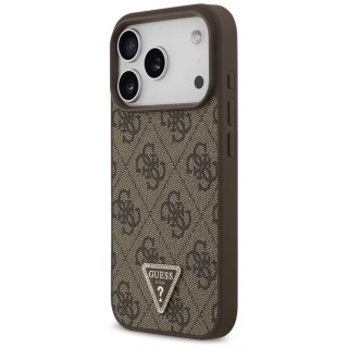 Etui Guess Leather 4G Triangle Strass MagSafe do iPhone 18 Pro / 17 Pro brązowy
