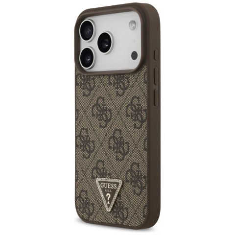 Etui Guess Leather 4G Triangle Strass MagSafe do iPhone 18 Pro / 17 Pro brązowy