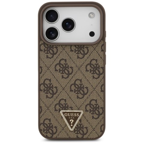 Etui Guess Leather 4G Triangle Strass MagSafe do iPhone 18 Pro / 17 Pro brązowy