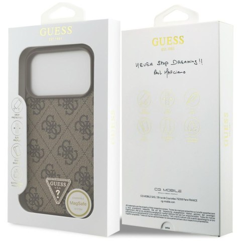 Etui Guess Leather 4G Triangle Strass MagSafe do iPhone 18 Pro / 17 Pro brązowy