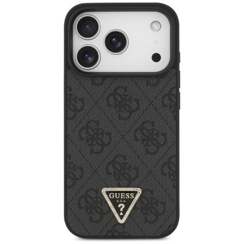 Etui Guess Leather 4G Triangle Strass MagSafe do iPhone 18 Pro / 17 Pro czarny
