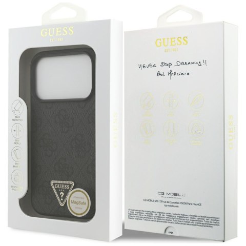 Etui Guess Leather 4G Triangle Strass MagSafe do iPhone 18 Pro / 17 Pro czarny