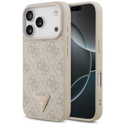 Etui Guess Leather 4G Triangle Strass MagSafe do iPhone 18 Pro / 17 Pro różowy