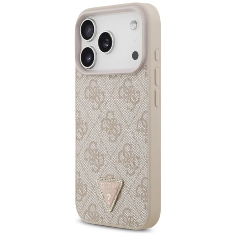 Etui Guess Leather 4G Triangle Strass MagSafe do iPhone 18 Pro / 17 Pro różowy