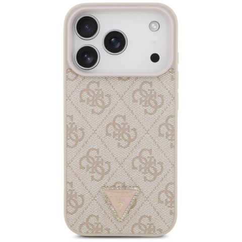 Etui Guess Leather 4G Triangle Strass MagSafe do iPhone 18 Pro / 17 Pro różowy
