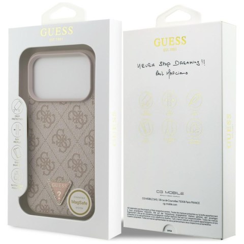 Etui Guess Leather 4G Triangle Strass MagSafe do iPhone 18 Pro / 17 Pro różowy