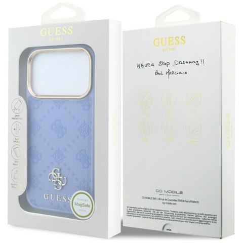 Etui Guess Peony 4G Small Logo MagSafe do iPhone 18 Pro Max / 17 Pro Max jasnoniebieski