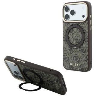 Etui Guess Ring Stand 360 4G Classic Logo MagSafe do iPhone 18 Pro / 17 Pro brązowy