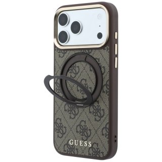 Etui Guess Ring Stand 360 4G Classic Logo MagSafe do iPhone 18 Pro / 17 Pro brązowy