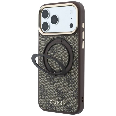 Etui Guess Ring Stand 360 4G Classic Logo MagSafe do iPhone 18 Pro / 17 Pro brązowy