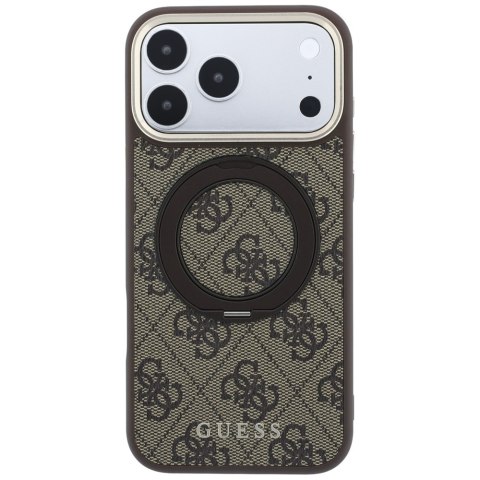 Etui Guess Ring Stand 360 4G Classic Logo MagSafe do iPhone 18 Pro / 17 Pro brązowy