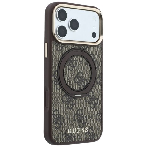 Etui Guess Ring Stand 360 4G Classic Logo MagSafe do iPhone 18 Pro / 17 Pro brązowy