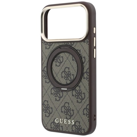 Etui Guess Ring Stand 360 4G Classic Logo MagSafe do iPhone 18 Pro / 17 Pro brązowy