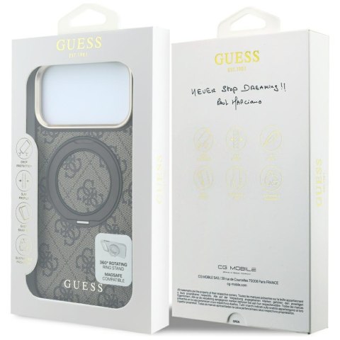 Etui Guess Ring Stand 360 4G Classic Logo MagSafe do iPhone 18 Pro / 17 Pro brązowy
