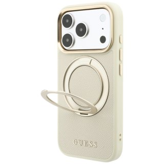 Etui Guess Ring Stand 360 Grained Classic Logo MagSafe do iPhone 18 Pro Max / 17 Pro Max beżowy