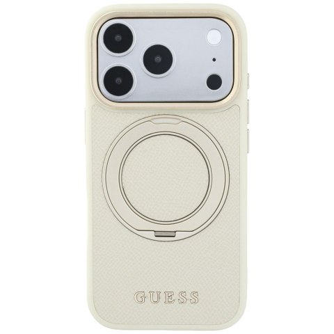 Etui Guess Ring Stand 360 Grained Classic Logo MagSafe do iPhone 18 Pro Max / 17 Pro Max beżowy