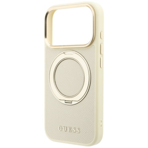 Etui Guess Ring Stand 360 Grained Classic Logo MagSafe do iPhone 18 Pro Max / 17 Pro Max beżowy