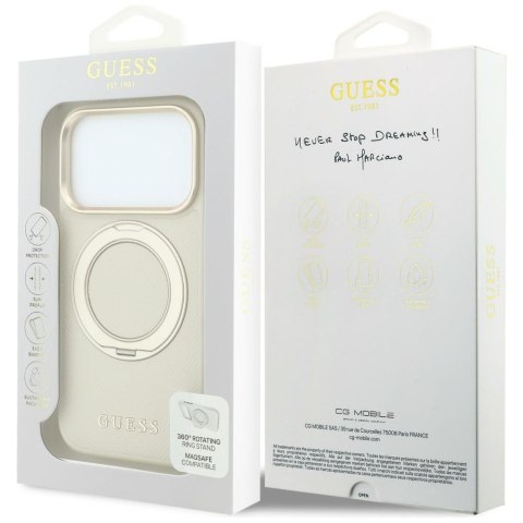 Etui Guess Ring Stand 360 Grained Classic Logo MagSafe do iPhone 18 Pro Max / 17 Pro Max beżowy