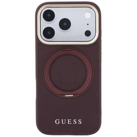 Etui Guess Ring Stand 360 Grained Classic Logo MagSafe do iPhone 18 Pro Max / 17 Pro Max burgundowy
