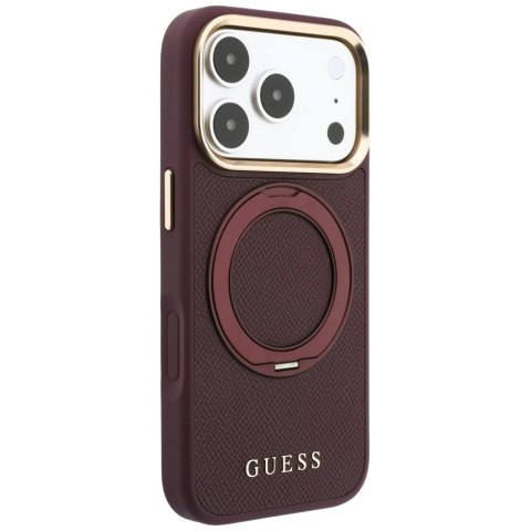 Etui Guess Ring Stand 360 Grained Classic Logo MagSafe do iPhone 18 Pro Max / 17 Pro Max burgundowy