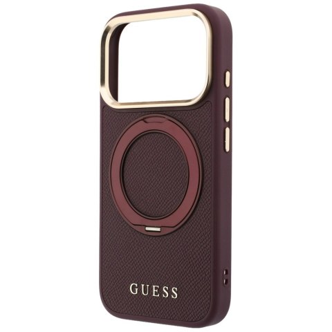 Etui Guess Ring Stand 360 Grained Classic Logo MagSafe do iPhone 18 Pro Max / 17 Pro Max burgundowy