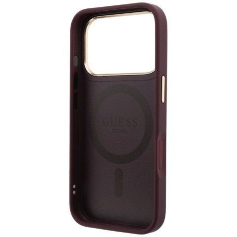 Etui Guess Ring Stand 360 Grained Classic Logo MagSafe do iPhone 18 Pro Max / 17 Pro Max burgundowy