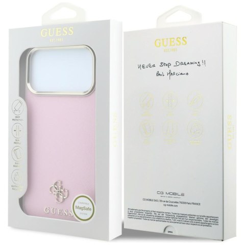 Etui Guess Saffiano Small 4G & Classic Logo MagSafe do iPhone 18 Pro Max / 17 Pro Max różowy