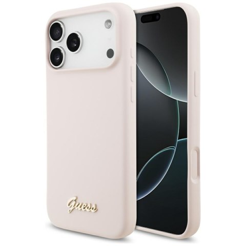 Etui Guess Silicone Script Metal Logo MagSafe do iPhone 18 Pro Max / iPhone 17 Pro Max różowy