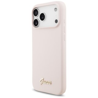 Etui Guess Silicone Script Metal Logo MagSafe do iPhone 18 Pro Max / iPhone 17 Pro Max różowy