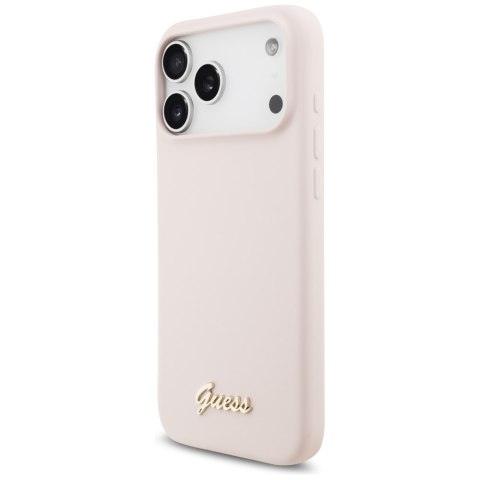 Etui Guess Silicone Script Metal Logo MagSafe do iPhone 18 Pro Max / iPhone 17 Pro Max różowy
