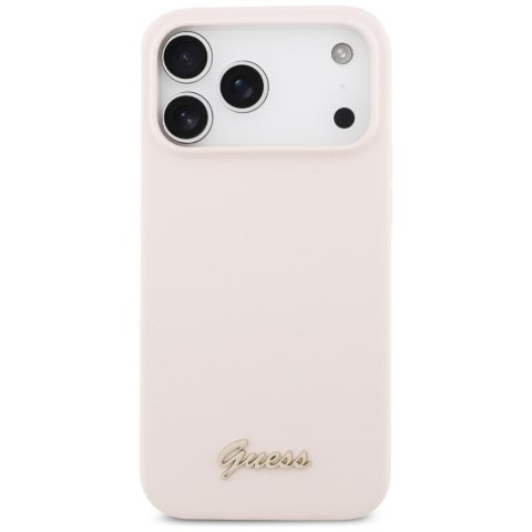 Etui Guess Silicone Script Metal Logo MagSafe do iPhone 18 Pro Max / iPhone 17 Pro Max różowy