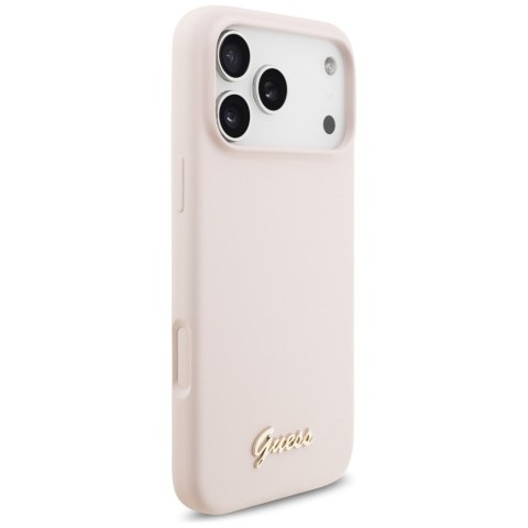 Etui Guess Silicone Script Metal Logo MagSafe do iPhone 18 Pro Max / iPhone 17 Pro Max różowy