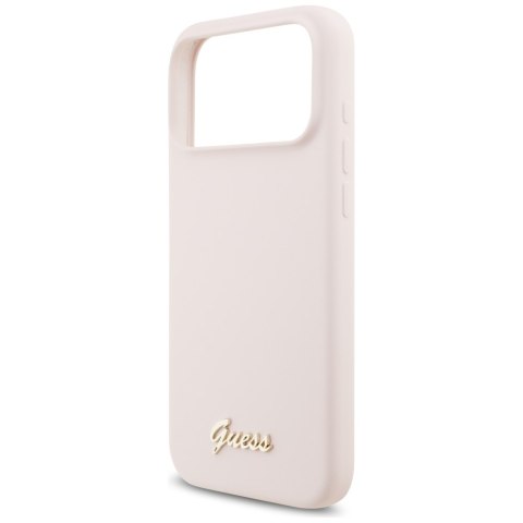 Etui Guess Silicone Script Metal Logo MagSafe do iPhone 18 Pro Max / iPhone 17 Pro Max różowy