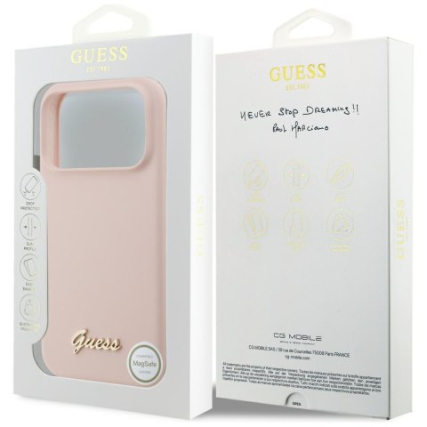 Etui Guess Silicone Script Metal Logo MagSafe do iPhone 18 Pro Max / iPhone 17 Pro Max różowy