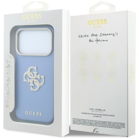 Etui Guess Smooth & Big Strass Logo do iPhone 18 Pro / 17 Pro niebieski