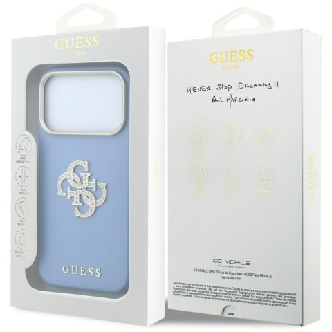 Etui Guess Smooth & Big Strass Logo do iPhone 18 Pro Max / 17 Pro Max niebieski