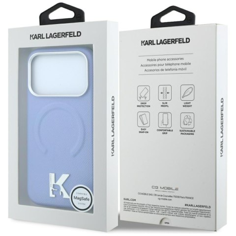 Etui Karl Lagerfeld Grained Embossed Ring & Kameo Logo MagSafe do iPhone 18 Pro / 17 Pro jasnoniebieski