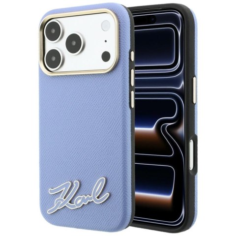 Etui Karl Lagerfeld Grained with Resin Signature Logo MagSafe do iPhone 18 Pro / 17 Pro jasnoniebieski