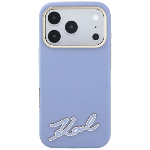Etui Karl Lagerfeld Grained with Resin Signature Logo MagSafe do iPhone 18 Pro / 17 Pro jasnoniebieski