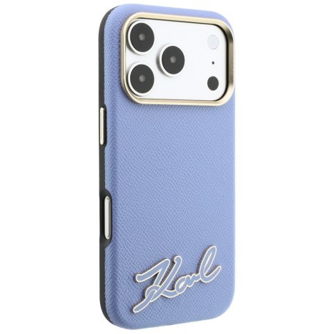 Etui Karl Lagerfeld Grained with Resin Signature Logo MagSafe do iPhone 18 Pro / 17 Pro jasnoniebieski
