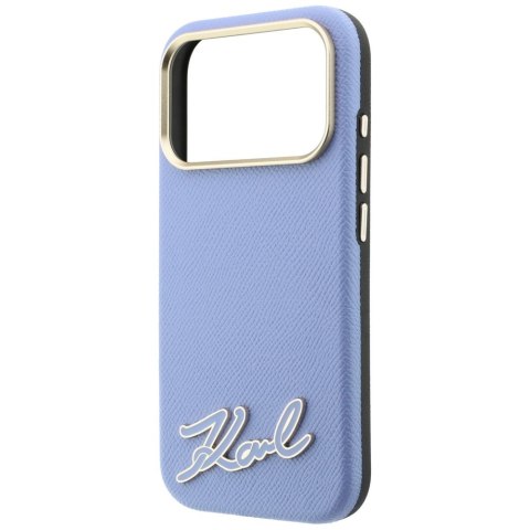 Etui Karl Lagerfeld Grained with Resin Signature Logo MagSafe do iPhone 18 Pro / 17 Pro jasnoniebieski