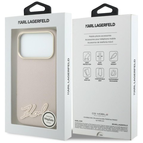 Etui Karl Lagerfeld Grained with Resin Signature Logo MagSafe do iPhone 18 Pro / 17 Pro różowy