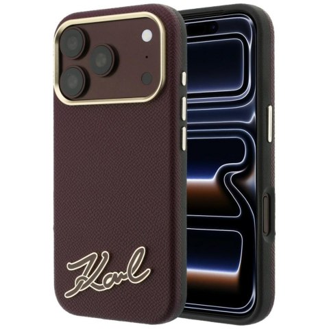 Etui Karl Lagerfeld Grained with Resin Signature Logo MagSafe do iPhone 18 Pro Max / 17 Pro Max burgundowy