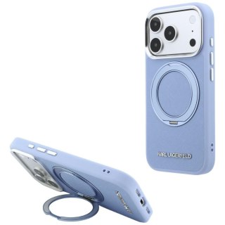 Etui Karl Lagerfeld Ring Stand 360 Saffiano Classic Logo MagSafe do iPhone 18 Pro / 17 Pro jasnoniebieski