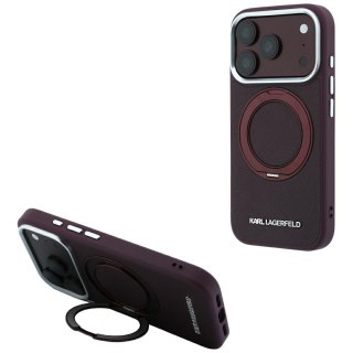 Etui Karl Lagerfeld Ring Stand 360 Saffiano Classic Logo MagSafe do iPhone 18 Pro Max / 17 Pro Max burgundowy