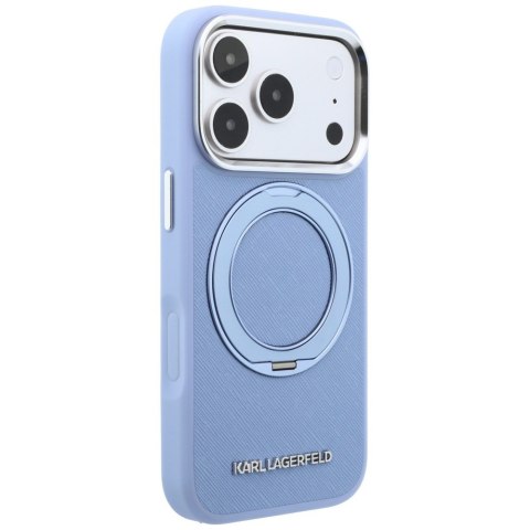 Etui Karl Lagerfeld Ring Stand 360 Saffiano Classic Logo MagSafe do iPhone 18 Pro Max / 17 Pro Max jasnoniebieski