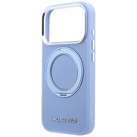 Etui Karl Lagerfeld Ring Stand 360 Saffiano Classic Logo MagSafe do iPhone 18 Pro Max / 17 Pro Max jasnoniebieski